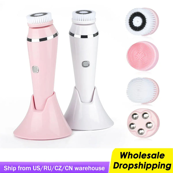 Facial Cleansing Brush 4 IN 1 Electric Silicone Face Deep Peeling Clean Blackhead Pore Remover Waterproof Face Scrubber Massager